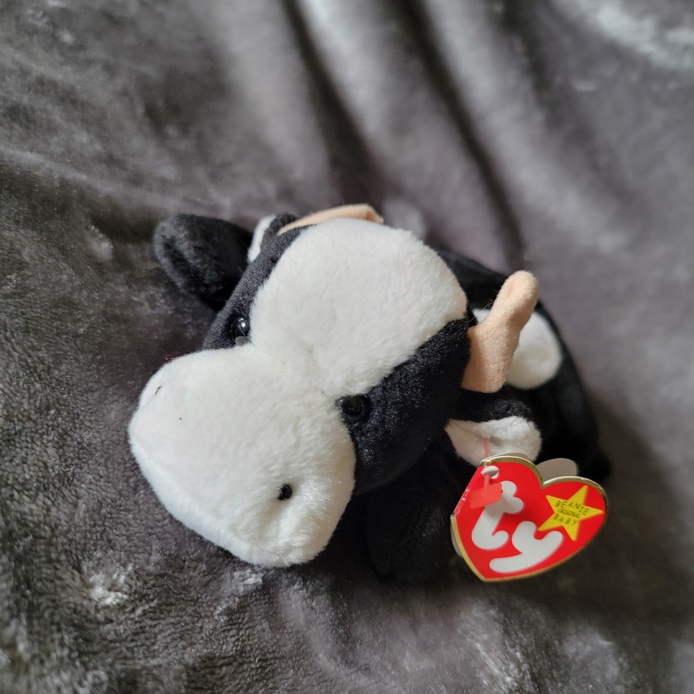 Vintage Ty Beanie Baby Daisy Cow Unisex Small Black White Excellent Plush